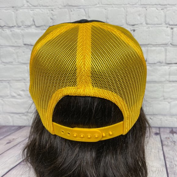 Vintage Trucker Hat Mesh Cap Snapback Black Yellow G&M Excavating Patch Logo 80s - Picture 3 of 8